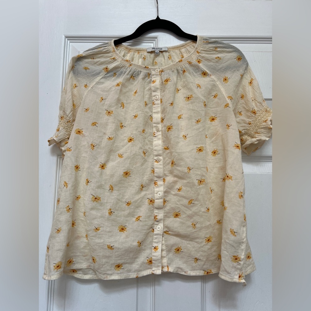 Madewell Cream Ruffled Peter Pan Collar Blouse